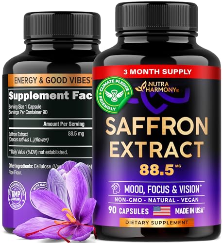 Natural Saffron Supplements - Pure Saffron Extract 88.5 mg - Made in USA - Mood 