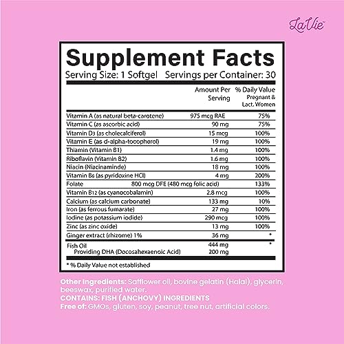 LaVie Prenatal Vitamins with Ginger, DHA, Folic Acid, & Iron - Pregnancy Must Haves for Baby's