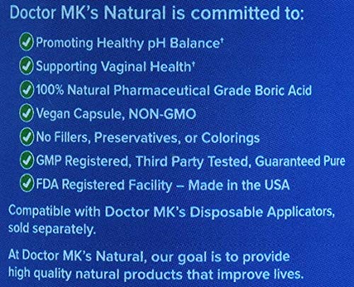 doctor MK's NATURAL Boric Acid Suppositories (600mg) for Healthy Feminine pH Support doctor MK's NATURAL