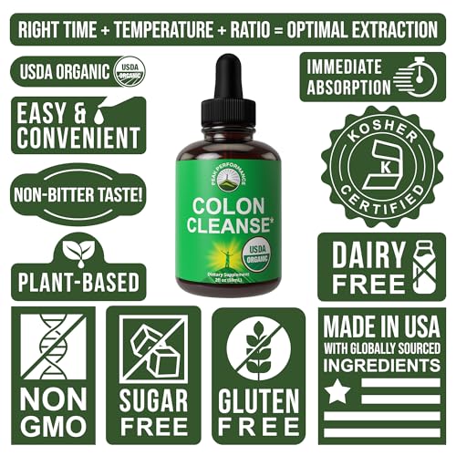 USDA Organic Colon Cleanse Liquid Drops. Vegan, Kosher Colon Cleanser & Detox Supplement