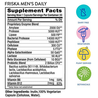 FRISKA Men’s Daily Digestive Enzyme and Probiotics Supplement, Natural Support