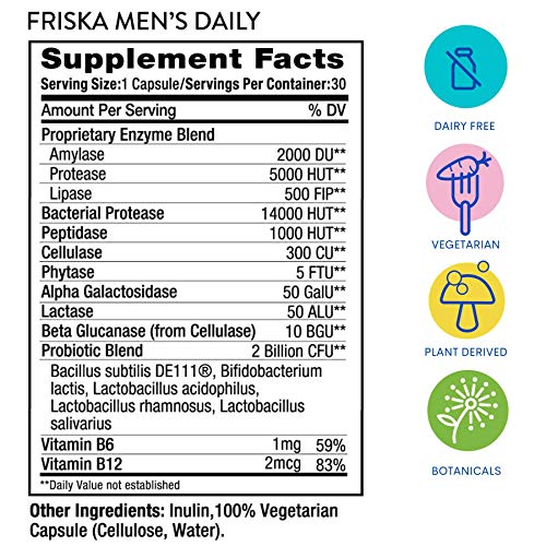 FRISKA Men’s Daily Digestive Enzyme and Probiotics Supplement, Natural Support