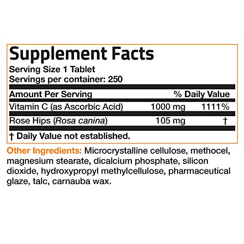 Bronson Vitamin C 1000 mg with Rose Hips Sustained Release, 250 Tablets