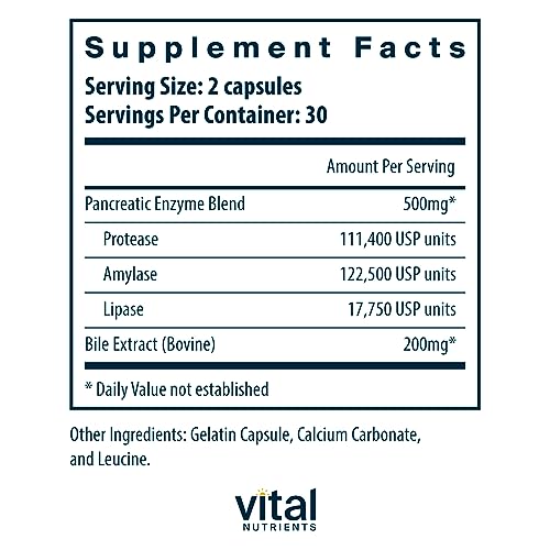 Vital Nutrients Pancreatin and Ox Bile Extract | Natural Digestive Enzyme