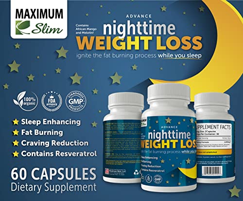 Maximum Slim Advanced Nighttime (Fat Burning) Weight Loss with African Mango, Green Tea Maximum Slim