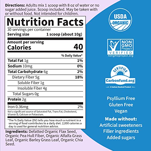 Garden of Life Organic Unflavored Fiber Powder Detox Blend with Chia, Alfalfa & Barley Garden of Life