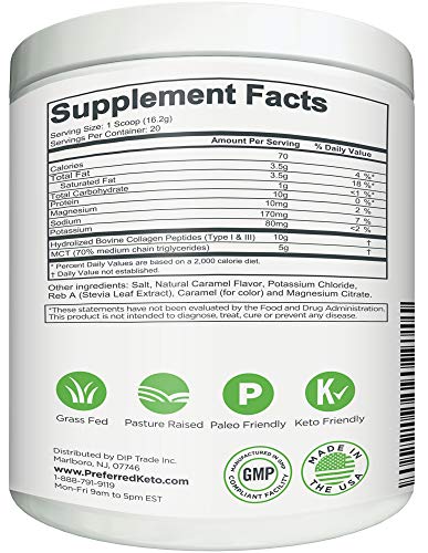 Keto Collagen Protein Powder with MCT Oil – Keto and Paleo Friendly Pure Grass Fed