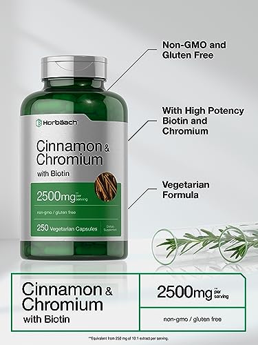 Cinnamon with Chromium Picolinate 2500mg | 250 Capsules | Plus Biotin | Vegetarian Horbäach