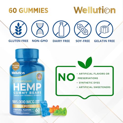 Wellution Hemp Gummies 985,000 High Potency - Fruity Gummy Bear with Hemp Oil