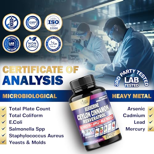 Ceylon Cinnamon 15000mg Berberine 3000mg Quercetin 2000mg Supplement - Support