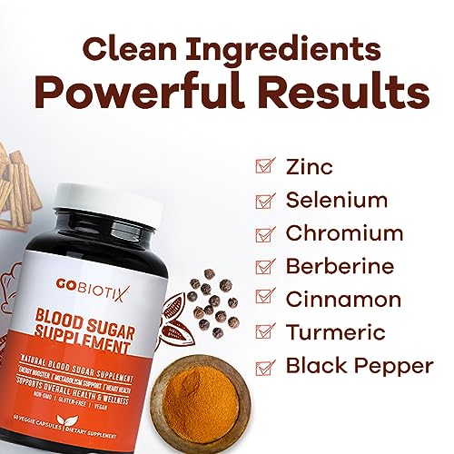 GOBIOTIX Blood Sugar Support - Cinnamon, Berberine and Selenium Capsules - Blood Sugar