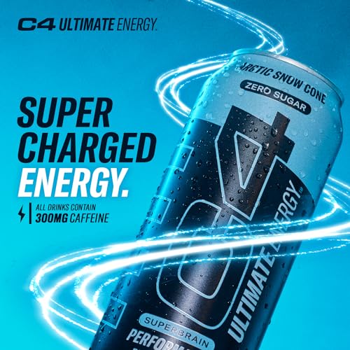 C4 Ultimate Sugar Free Energy Drink 16oz (Pack of 12) | Arctic Snow Cone | Pre Workout