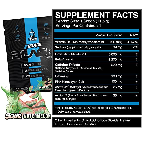 eFlow Nutrition ENRAGE Black Preworkout Sample Packs - Travel Packs - High Stim Energy, Pump, Strength, Endurance, Focus, Nootropic formula - Variety (6 Packs)