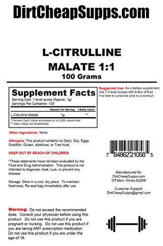 DirtCheapSupps L-Citrulline Malate 1:1 Powder 100g (Unflavored)