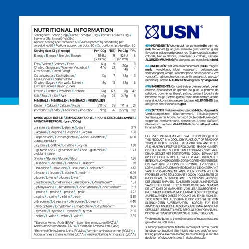 USN Whey+ Strawberry Protein Powder 2kg - Muscle Building & Recovery Protein Shakes USN