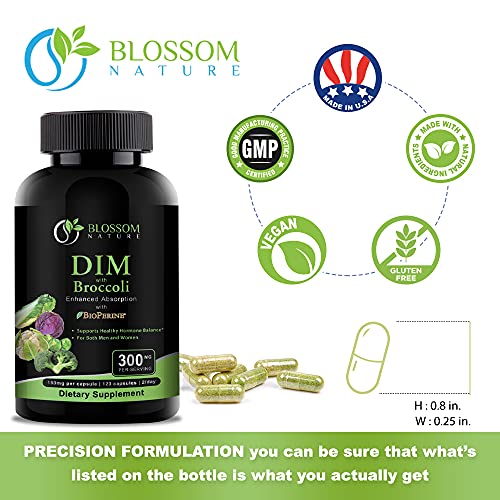 DIM Supplement 300mg with Broccoli 200mg BioPerine 10mg-Hormone and Estrogen Balance Blossom Nature