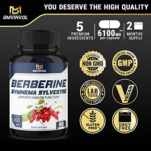 BMVINVOL 5-in-1 Berberine Supplement 6100mg with Ceylon Cinnamon, Gymnema Sylvestre BMVINVOL