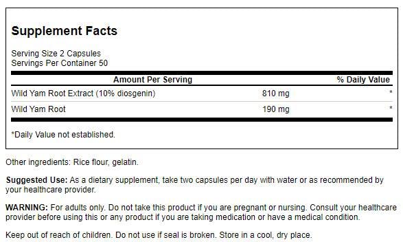 Swanson Wild Yam Root 405 Milligrams 100 Capsules (4 Pack) Swanson