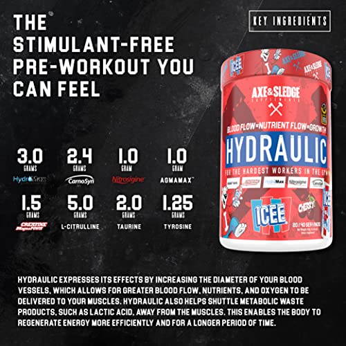 Axe & Sledge Supplements Hydraulic Stimulant-Free Pre-Workout Powder, ICEE Blue Axe & Sledge