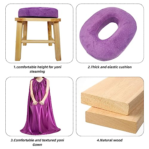 ElasignShopo Yoni Seat Kit, Wooden Vaginial Steaming Stool Chair Set with Gown for Feminine ElasignShopo