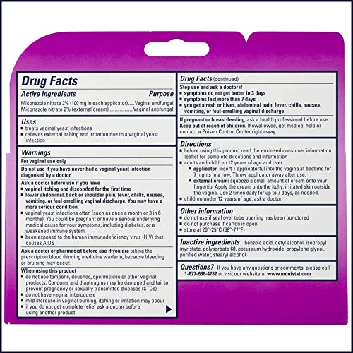 Monistat 7 Day Yeast Infection Treatment for Women, 7 Miconazole Cream Applications with Disposable Monistat