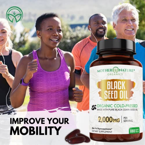 Organic Black Seed Oil Capsules - 3 Month Supply - 180 Count (2000mg Per Serving) Mother Nature Organics Superfoods for Organic Living