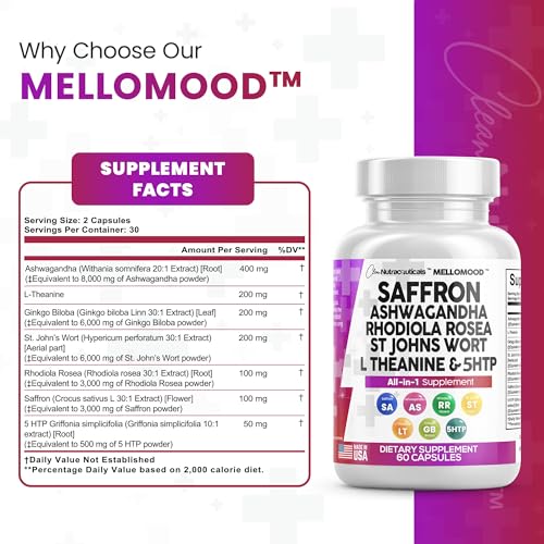 Clean Saffron Supplements with Ashwagandha 8000mg - Mood Support with L-Theanine Clean Nutraceuticals