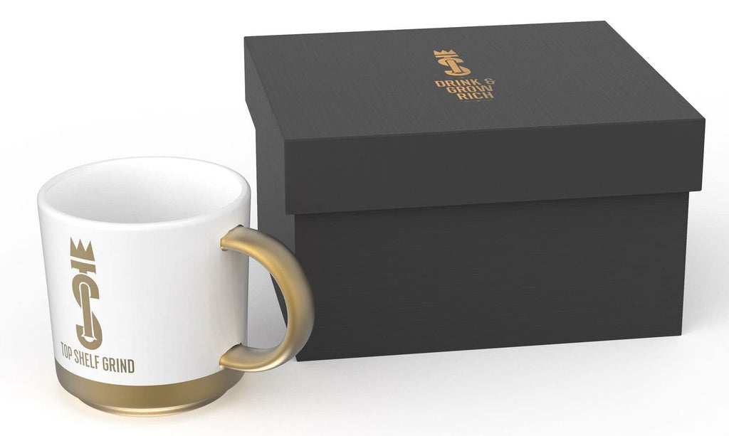 Top Shelf Grind Coffee Mug - The Prosperity Cup (Drink & Grow Rich) - White & Gold