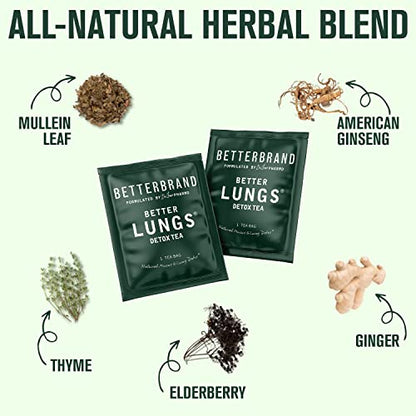 Betterbrand BetterLungs Detox Tea - 15 Herbal Tea Bags - Mullein Leaf, Ginseng, Elderberry