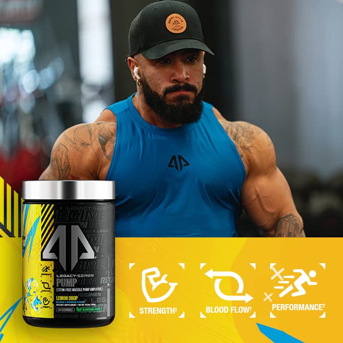 Legacy Series Pump Stim Free Muscle Pump Amplifier Pre-Workout Powder by AP Sports Regimen | Performance – Blood Flow – Strength | Nitric Oxide Booster (Lemon Drop)