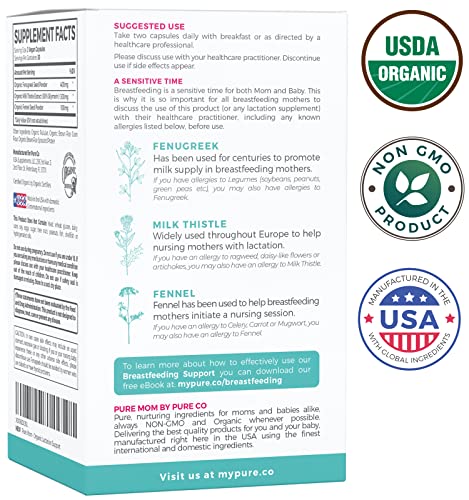 USDA Organic Lactation Supplement - Increase Milk Supply with Herbal Breastfeeding PURE CO