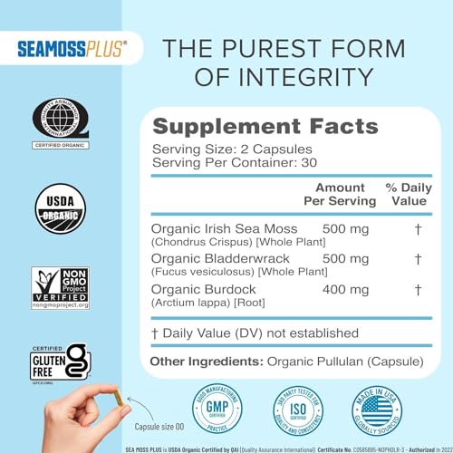 Power By Naturals Sea Moss Plus - USDA Certified Organic Wildcrafted Irish Power By Naturals