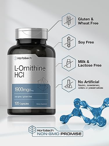 L Ornithine HCl | 1900mg | 120 Capsules | Non-GMO & Gluten Free Supplement