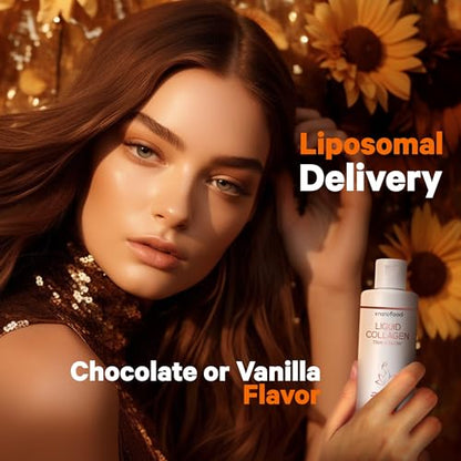Codeage Liquid Collagen Supplement Chocolate Flavor, Beauty Trim & Glow Liposomal