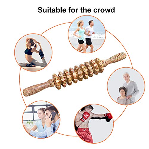 Deston Wooden Massager Handheld Roller Trigger Point Massager Stick for Fascia, Cellulite