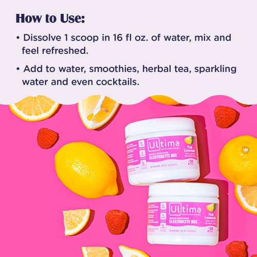 Ultima Replenisher Electrolyte Hydration Drink Mix, Pink Lemonade, 30 Serving Tub