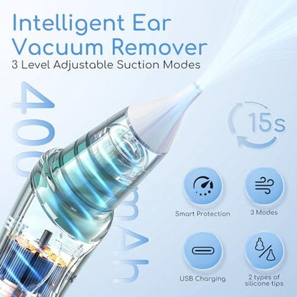 Ear Vacuum Wax Remover, Ear Wax Removal with 8 Pcs Ear Pick, Ear Wax