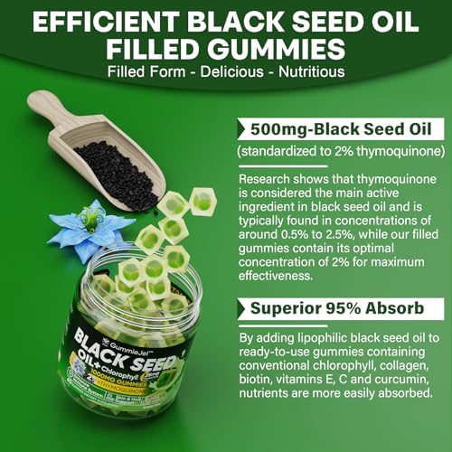 Sugar Free Black Seed Oil Filled Gummies & Chlorophyll, with Hydrolyzed Collagen EnvyCure