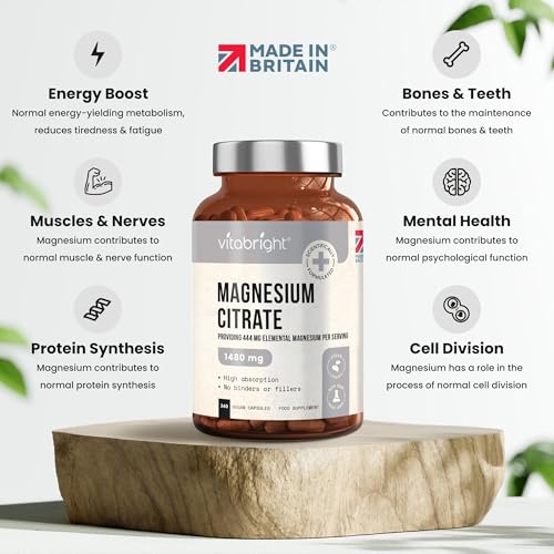 Magnesium Citrate - 1480mg High Strength - 240 Capsules (4 Month Supply) - Vegan