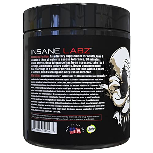 Insane Labz Psychotic Black Edition Mid Stimulant Pre Workout Powder, Energy Focus