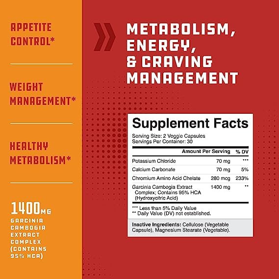 95% HCA Pure Garcinia Cambogia Extract - Blocks Carb Absorption - Suppresses Appetite Natures Craft