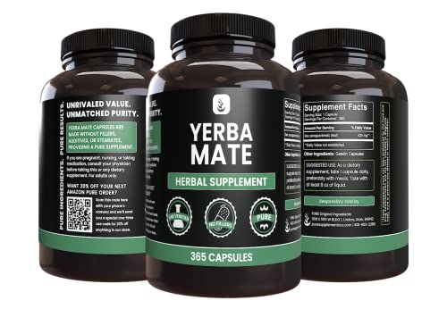 PURE ORIGINAL INGREDIENTS Yerba Mate (365 Capsules), No Magnesium Or Rice Fillers PURE ORIGINAL INGREDIENTS