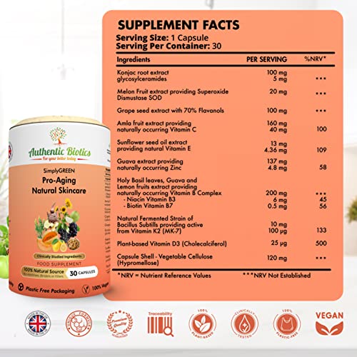 Vegan Collagen Boosting Natural Plant-based Skincare, Vitamins for Healthy Skin with Antioxidants Authentic Biotics