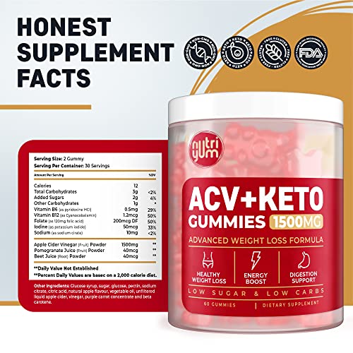 nutriyum ACV Keto Gummies 1500 mg - Low Carb Low Sugar Apple Cider Vinegar Gummies nutriyum