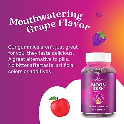 BeLive MoonBurn Nighttime Melatonin Gummies - 60 Ct | Formulated with Apple Cider BeLive