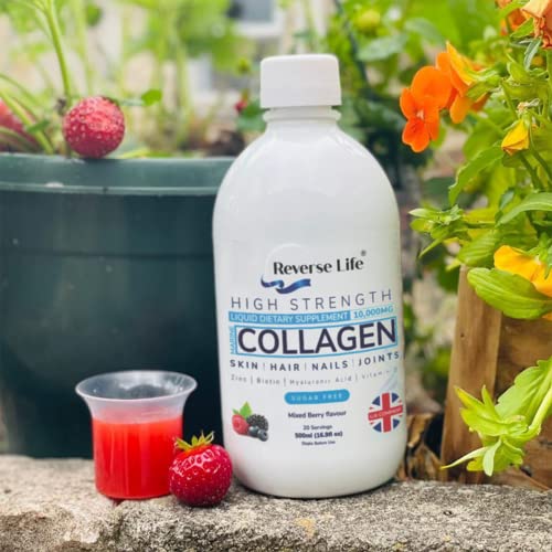 Reverse Life Marine Collagen Liquid Supplement Drink - High-Strength 10,000mg Hydrolysed Peptide Infused Reverse Life