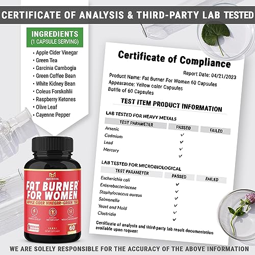 Fat Burner for Women, 9-in-1 Powerful Blend of Apple Cider Vinegar, Green Tea, Garcinia Cambogia
