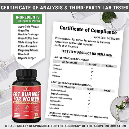 Fat Burner for Women, 9-in-1 Powerful Blend of Apple Cider Vinegar, Green Tea, Garcinia Cambogia