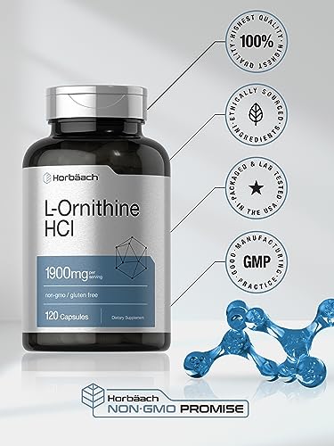 L Ornithine HCl | 1900mg | 120 Capsules | Non-GMO & Gluten Free Supplement