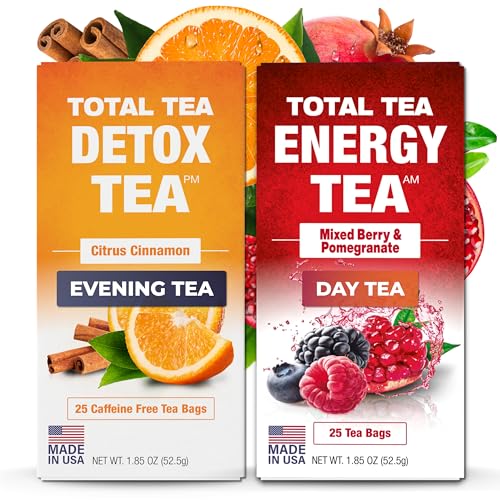Total Tea Detox Tea & Energy Tea Set - 25 Day Detox Tea - Herbal SIim Tea 